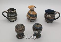 Vintage Desert Sands Pottery Set Cream, Sugar, Salt/Pepper Shakers & Small Vase