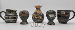 Vintage Desert Sands Pottery Set Cream, Sugar, Salt/Pepper Shakers & Small Vase