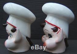 Vintage ELF HEADS with CHEF HATS Ceramic Salt Pepper Shaker Set JAPAN 1960s