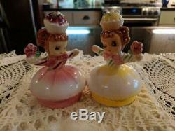 Vintage ESD Lefton Winking Sweet Shoppe Cupcake Girls Salt Pepper Shakers EXC