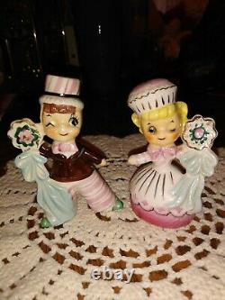 Vintage Enesco Pink Sweet Shoppe Cupcake Girl and Boy Salt & Pepper Shakers Nice