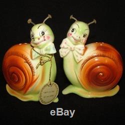 Vintage Enesco Snappy Snail Salt and Pepper Shakers with Tag