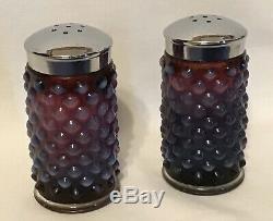 Vintage Fenton Art Glass Plum Opalescent Hobnail Salt & Pepper Shakers