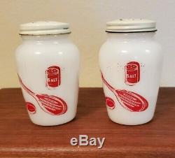 Vintage Fire King Kitchen Aids Salt & Pepper Shakers with original Lids. EUC