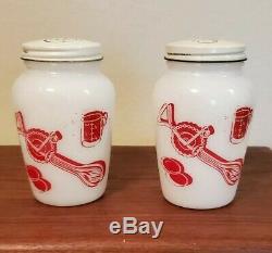 Vintage Fire King Kitchen Aids Salt & Pepper Shakers with original Lids. EUC