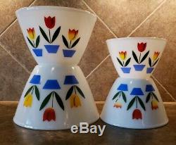 Vintage Fire King Tulip Nesting Bowls Set WithSalt & Pepper Shakers Made in USA