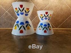Vintage Fire King Tulip Nesting Bowls Set WithSalt & Pepper Shakers Made in USA