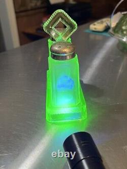 Vintage Green Uranium Glass Salt and Pepper Shakers