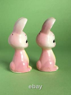 Vintage HARD TO FIND Pink Bunny Rabbits Salt and Pepper Shakers Japan