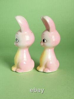 Vintage HARD TO FIND Pink Bunny Rabbits Salt and Pepper Shakers Japan