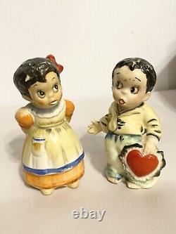 Vintage HTF Shafford Japan Valentines Day Heart Couple Salt And Pepper Shakers