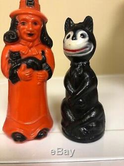 Vintage Halloween Rosbro Witch And Cat Salt Pepper Halloween One Day Sale