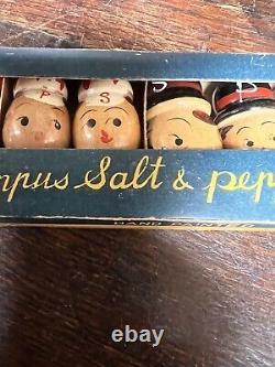 Vintage Hand Painted Wooden Salt and Pepper Shakers NIB MCM by Campus