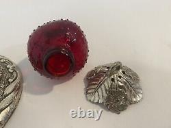 Vintage Hanging Strawberry Salt & Pepper Shakers Red Glass Silver Plated Metal