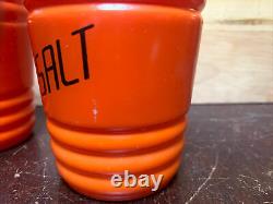 Vintage Hazel Atlas Fired On ORANGE Shaker Salt & Pepper Set Glass Range Beehive