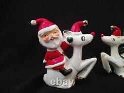 Vintage Holt Howard Santa Deer Christmas Salt Pepper Shakers Japan Figurine 3