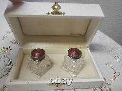 Vintage Hroar Prydz Norway Enamel Crystal Salt & Pepper Shakers in Original Box