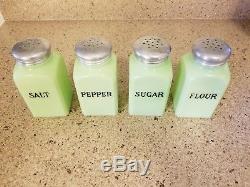 Vintage Jadeite Jadite Square Shaker Set Salt Pepper Sugar Flour