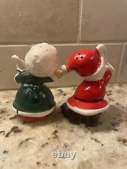 Vintage Japan Christmas Golfing Santa and Mrs Claus Salt and Pepper Shakers