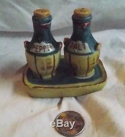 Vintage Japan Porcleain Wine Bottles On Stand Salt & Pepper Shakers