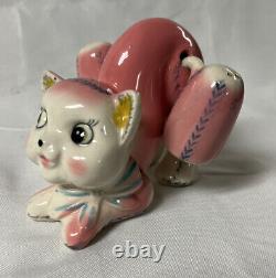 Vintage Japan Pouncing Pink Cat Salt and Pepper Holder. RARE FIND