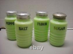 Vintage Jeannette Glass Jadeite Range Set Salt Pepper Flour Sugar 4pcs Set