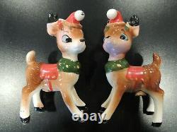 Vintage KREISS Santa's Reindeer Figural Salt Pepper S&P shakers RARE NICE