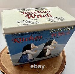 Vintage Kitchen Witch 1981 Porcelain Salt Pepper Shakers Babushka BABA YAGA