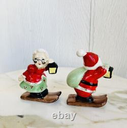 Vintage Lefton Santa And Mrs Claus On Skis Salt And Pepper Shakers