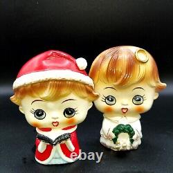 Vintage Lipper & Mann Salt & Pepper Shaker flat Head Christmas kitsch big eye
