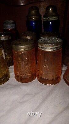 Vintage Lot 15 Sets Of Depression Glass Salt An Pepper Shakers Pink Cobalt Amber