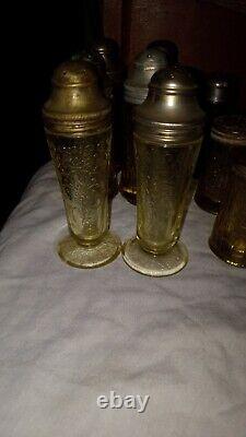 Vintage Lot 15 Sets Of Depression Glass Salt An Pepper Shakers Pink Cobalt Amber