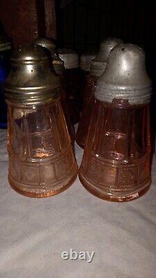 Vintage Lot 15 Sets Of Depression Glass Salt An Pepper Shakers Pink Cobalt Amber