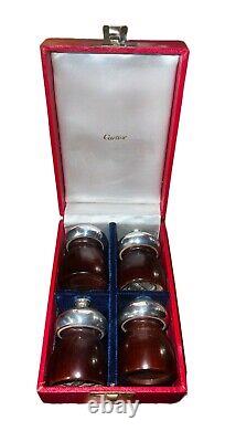 Vintage MCM Cartier Sterling Silver & Wood Salt & Pepper Shakers, Set of 4