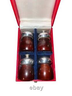 Vintage MCM Cartier Sterling Silver & Wood Salt & Pepper Shakers, Set of 4