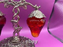 Vintage MCM Red Glass Hanging Strawberry Salt Pepper Shaker Raimond Silver Japan