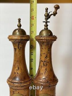 Vintage Made in Italy Hand Crank Pepper Mill and Salt Shaker Set 17 Tall Wood