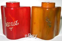 Vintage Marbled Butterscotch Red Bakelite Salt & Pepper Shakers Leona 1936