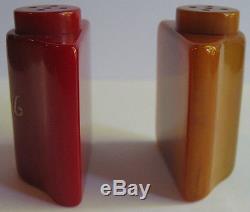 Vintage Marbled Butterscotch Red Bakelite Salt & Pepper Shakers Leona 1936