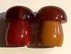 Vintage Marbled Red & Butterscotch Bakelite Mushroom Salt & Pepper Shakers