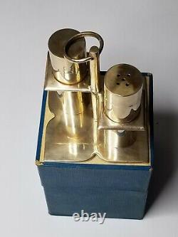 Vintage Marine Galley Brass Salt & Pepper Shaker Set /Hanging Stand And Box