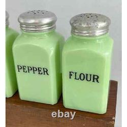 Vintage McKee Depression Glass Jadeite Square Shaker Set Salt Pepper Flour Sugar