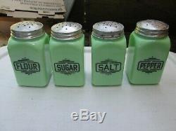 Vintage McKee Jadeite Square Canister Set 4-Pc Sugar Flour Salt Pepper