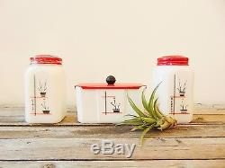 Vintage McKee Range Set of 3 Salt Pepper Shakers Grease Jar Stick Pots Design