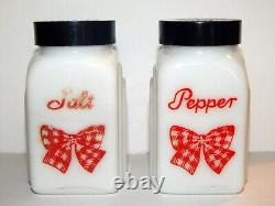 Vintage McKee Red Gingham Bow Roman Arch Salt & Pepper Shakers Rare