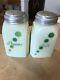 Vintage McKee Roman Arch Green Dot Milk Glass Salt & Pepper Shakers