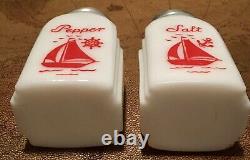 Vintage McKee Sailboat Salt & Pepper Shakers Jadite White Tipp City Roman Arch