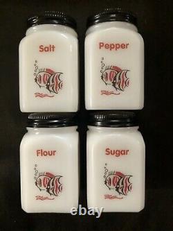 Vintage McKee Tipp City Fish Spice Shaker Set Salt Pepper Flour Sugar Shakers
