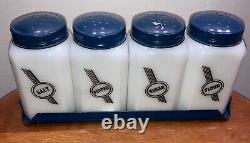 Vintage Mckee Tipp City Milk Glass Art Deco Salt Pepper Flour Sugar Shakers Htf
