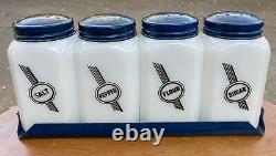 Vintage Mckee Tipp City Milk Glass Art Deco Salt Pepper Flour Sugar Shakers Htf